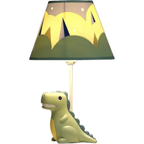 Kids Table Lamp, Dinosaur Lamp Design Bedside Table Lamp, 13 Inch Tall Desk Lamp with Barrel Lampshade for Boys Bedroom Décor, Come with an LED Bulb (Green Dinosaur)