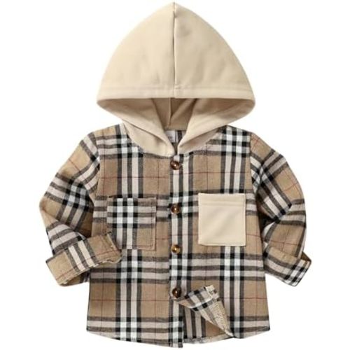YOUNGER STAR Toddler Kids Boys Girls Flannel Hooded Plaid Shirt Button Baby Red Clothes