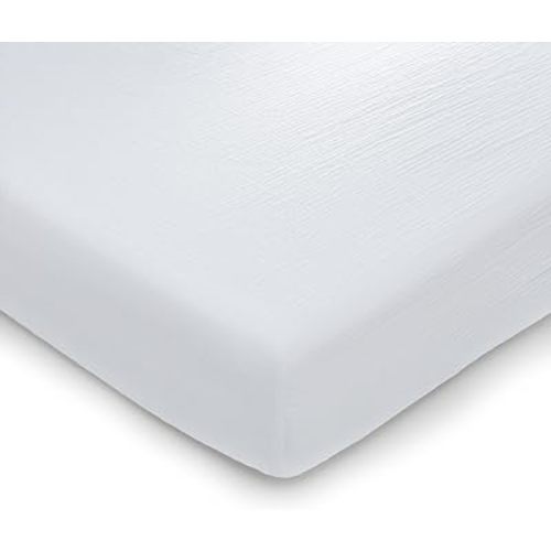 Comfy Cubs 100% Muslin Cotton Fitted Crib Sheet - Soft, Standard & Breathable Crib Sheets for Toddler Mattress - Snug Fit, Secure Elastic with Beautiful Packaging for Boys & Girls - White
