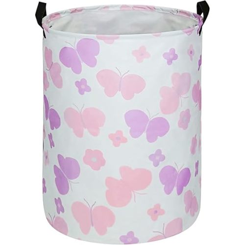 KUNRO Clothes Hamper Waterproof Butterfly Toy Storage Bin Organizer For Nursery Hamper Home Decor Closet Kids Bedroom Laundry Hamper Baby Gift Basket Shelf Baskets