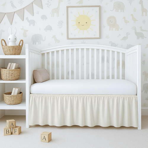 Ivory Crib Skirt Dust Ruffle, Soft & Durable Nursery Crib Toddler Bedding Skirt for Baby Girls or Boys, Fits Standard Cribs 28" x 52" with 14" Drop, Classic Ruffled Design