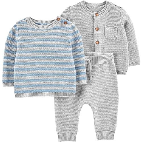 Carter's Baby 3-piece Sweater Set, Newborn, Light Grey Heather