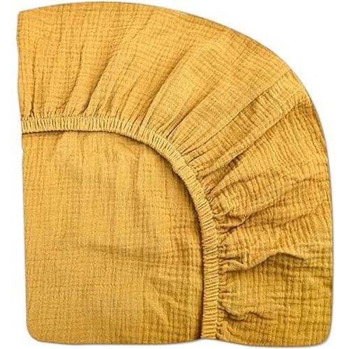 Crib Sheets for Boys Girl, Fitted Baby Toddler Bed Sheets 28" x 52", Neutral Muslin Cotton Crib Mattress Bedding Soft and Breathable Comfort(Mustard Yellow)
