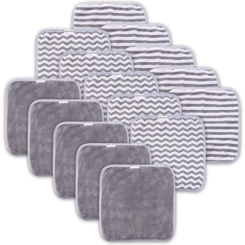 15 Pack Baby Washcloths - Super Soft Absorbent Wash Cloths for Boy and Girl, Newborn Essentials Baby Clothes, Gentle on Sensitive Skin for Face and Body, 10" by 10", Grey