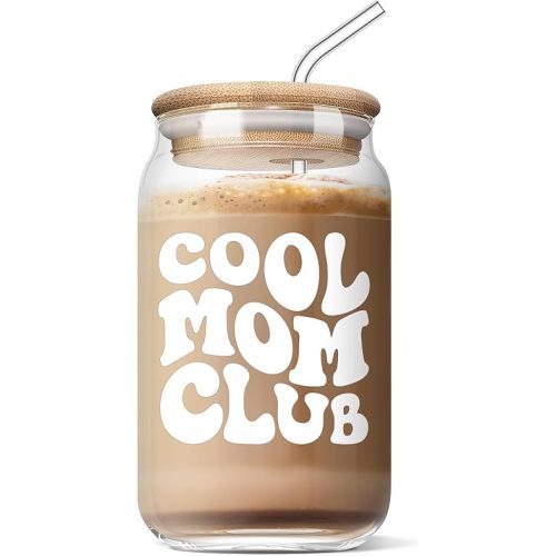 AGOT Mother’s Day Gifts for Mom - Funny Mom Gifts from Daughter or Son, Mom Birthday Gifts Ideas, Christmas Day Gifts for Mother in Law Step Bonus New Mom, Cool Mom Club 16 Oz Coffee Glass