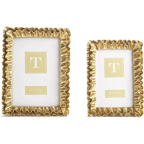 Two's Company Gold Ruffles Picture Frame, for Wall Decor, Tabletop Photo Display, Luxury Home Decorations - Set of 2