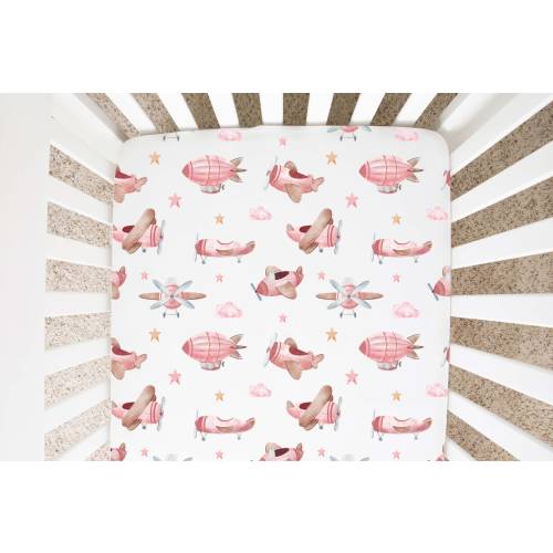 Pink Airplane Nursery, Girl Airplane Crib Sheet, Aviation Crib Bedding, Pink Airplane Crib Sheet, Newborn Gift, Girl Aviation Nursery Pia