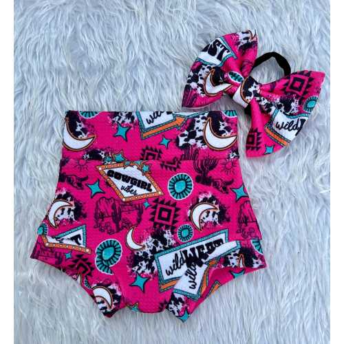 Wild West Cowgirl Vibes Bummie/Baby Girl Pink Western Bummie/ Aztec Bummie/Rodeo Print Bummie/Western Boho Bummie/Country Baby Bummie/Prop