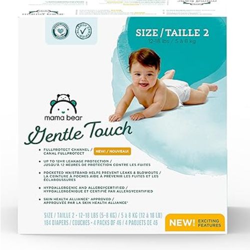 Amazon Brand - Mama Bear Gentle Touch Diapers, Size 2, 184 Count (4 packs of 46)