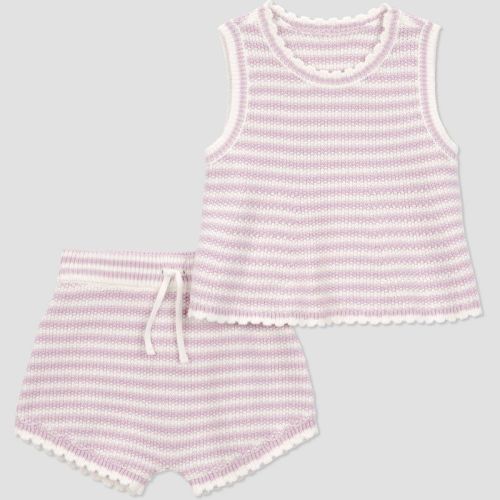 Carter's Just One You® Baby Girls' 2pc Striped Sweater Tank and Shorts Set - Purple 6M
