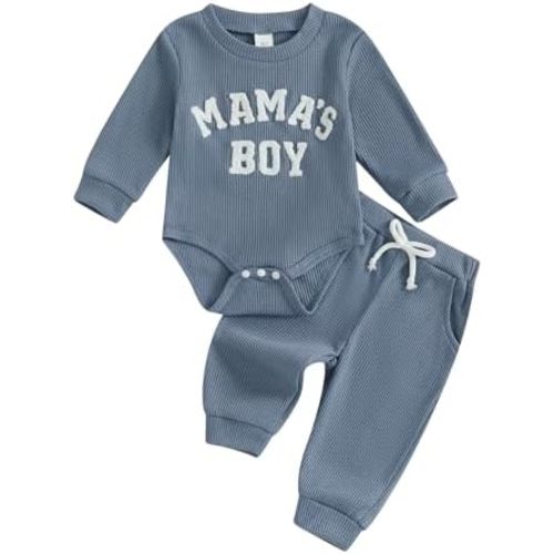 Douhoow Baby Boy Clothes Letters Embroidered Baby Sweatshirt Romper Waffle Pants Set Infant Boy Fall Winter Outfits