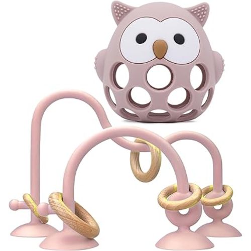Baby High Chair Suction Toys Teething Chew - Baby Teething Table Toys Silicone Teethers, Food Grade Silicon for 6 12 18 Months (Pink)