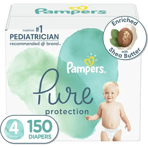 Diapers Size 4, 150 Count - Pampers Pure Protection Disposable Baby Diapers, Hypoallergenic and Unscented Protection (Packaging & Prints May Vary)