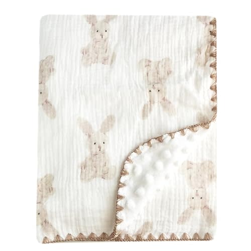 Gunnaicat Baby Soft Muslin Thick Blanket Cotton and Dotted Backing Double Layer Receiving Blanket 40"x40" Bunny