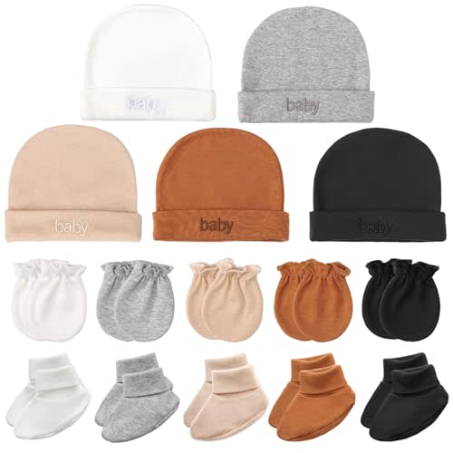 BQUBO Newborn Baby Hat Mittens Socks Set Infant Cotton Beanie Gloves Thick Warm Socks for 0-6 Months Boys Girls