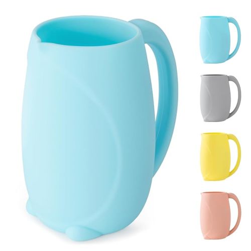 Penguin Baby Bath Rinse Cup - Children's Shampoo and Body Wash Rinse Cup with Easy Grip Handle for Rinsing Baby Shampoo and Soap - Food Grade Silicone - Penguin (Blue)
