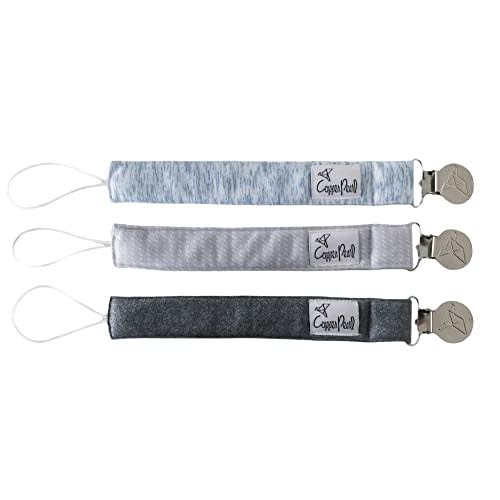 Copper Pearl Pacifier Clip 3-Pack: Premium Knit Binky Clips for Baby Girls and Boys - Stylish Stainless Steel Pacifier Holder Clip - Baby Pacifier Clips for No More Floor Drops - Lennon
