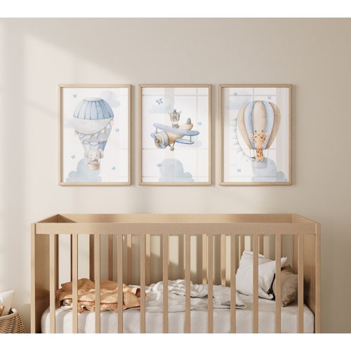 [16x20] Hot air balloon nursery wall art, Airplane Boy Room print, set of 3 Safari Nursery, Baby Boy Nursery Decor, Adventure theme nursery, Plain