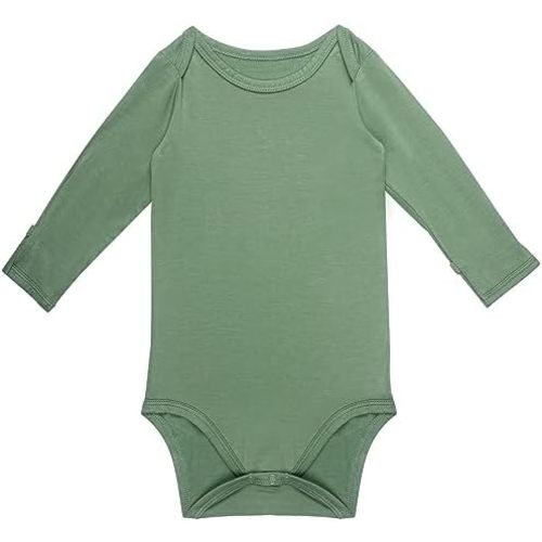Rayon of Bamboo Baby Bodysuit For Girls Boys Long Sleeve Sleepers With Mitten Cuffs