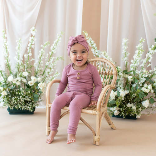 Ribbed Henley Set in Blush