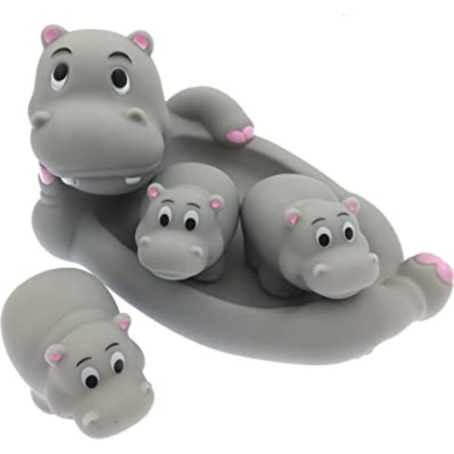Playmaker Toys Rubber Hippo Family Set of 4 Baby Bath Toys