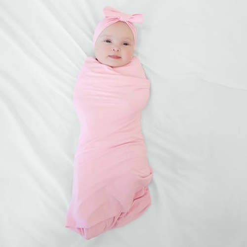 Soft Pink Swaddle & Luxe Bow Headband Set
