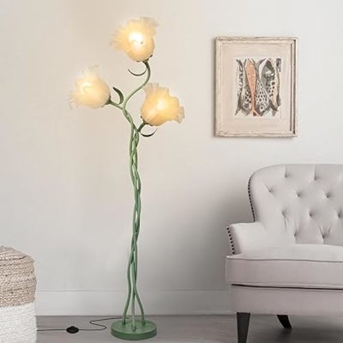 Flower Floor Lamp for Living Room, Tall Floor Reading lamp with Flexible Neck Shaft for Bedroom Decor, Modern Corner Floor Lamp with 3-Color Temperatures LED Bulb