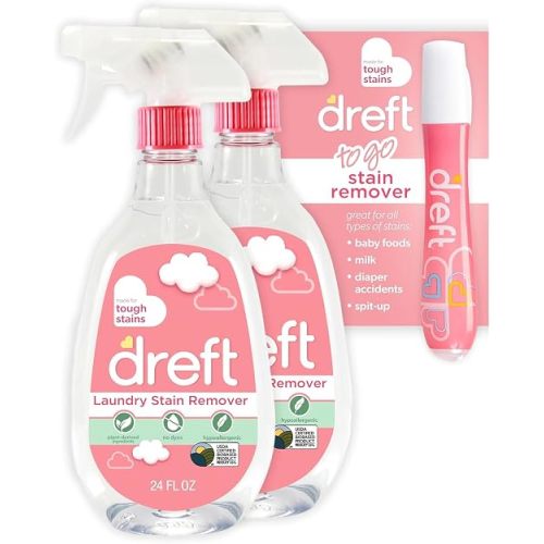 Dreft Stain Remover for Baby Clothes and Hypoallergenic Baby Stain Remover Spray Plus Travel Size Stain Treater Pen, 24 Fl Oz ( Pack of 2 + Stain Pen)