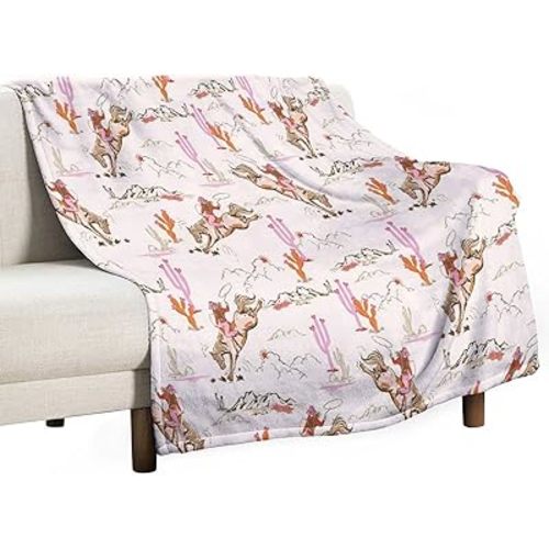 Western Cowgirl Blanket Wild West Desert Horse Pink Cactus Cartoon Abstract Art Soft Cozy Lightweight Throw Blanket for Girls Women Bedroom Living Room Dorm Chair Sofa Travel 40x50in