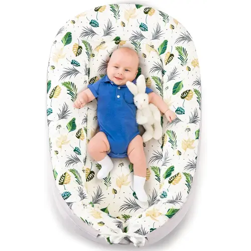 Baby Lounger- Baby Nest for 0-24 Months, Ultra Soft Organic Cotton Breathable & Portable Baby Lounger, Baby Lounger Pillow for Newborn (Leaves)