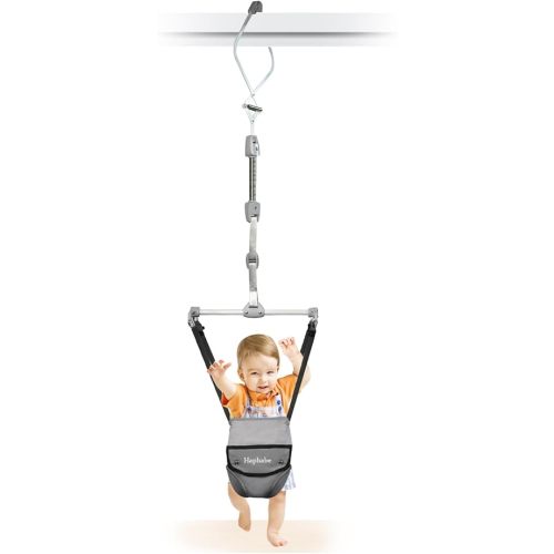Baby Door Jumper with Adjustable Strap and Seat, Baby Doorway Jumper with Walking Harness Function, Ideal Gift for Infant, Grey
