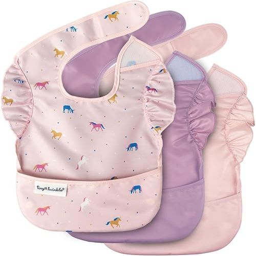 Tiny Twinkle Mess-Proof Baby Bib - Waterproof Bib for Baby Boy or Girl - PFAS, PVC, BPA, Phthalate Free - Baby Food Bibs