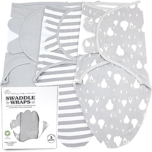Bublo Baby Swaddles for Newborns - 3 Pack Organic Baby Swaddles for 0-3 Months - Baby Swaddle Sleep Sack - Infant Sleeping Swaddle Sack - Adjustable Swaddle Blanket Wrap Boy Girl (White Grey)