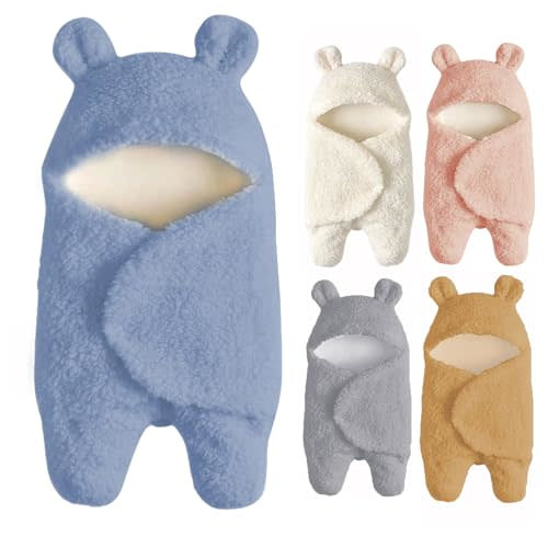 Nunibum Baby Swaddle Blanket Boys Girls Cute Bear Plush Essential Receiving Blanket Ultra-Soft Newborn Registry Sleeping Wraps for Infant 0-6 Months - Blue