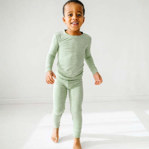 Heather Sage Ribbed Two-Piece Pajama Set