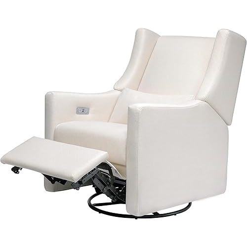 Babyletto Kiwi Electric Power Glider Recliner Nursery Chair w/ USB Ports - Water & Stain Resistant Glider Rocking Chair for Nursery - GREENGUARD Gold Certified Swivel Rocker Recliner Chair - Cream
