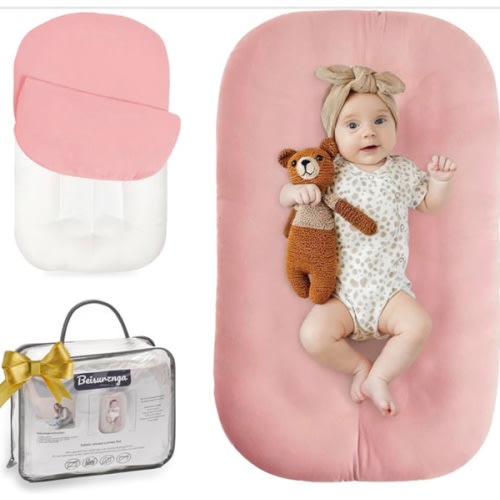Baby Lounger for Newborn - Snuggle Cozy Me Lounger | Breathable Soft Cotton, 0-24 Months Portable Playtime Baby Nest, Newborn Baby Essentials Gifts- Petal (1 Lounger + 1 Cover)