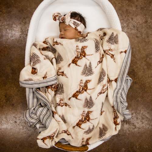 Vintage Beige Cowboy Christmas Bamboo Muslin Blanket – Cowkid Clothing Company