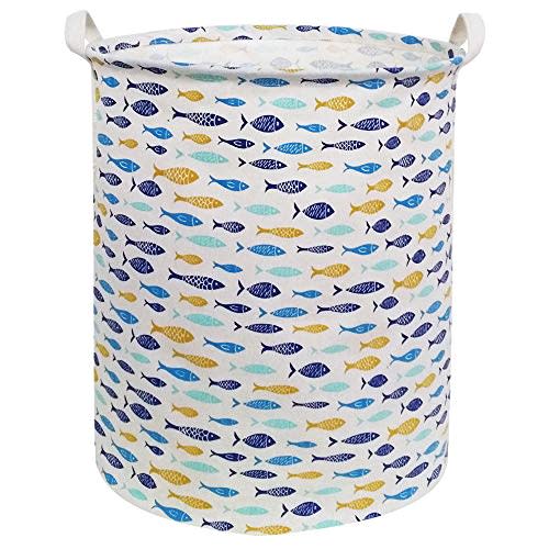 ESSME Baby Laundry Basket,Fish Hamper Collapsible Canvas Waterproof Kids Storage Bin for Home Decor, Nursery Hamper,Gift Baskets,Home Organizer (Fishes)