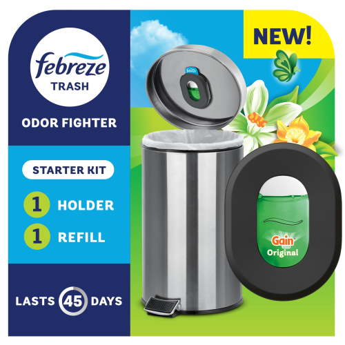 Febreze Trash Odor Fighter, Gain Original Scent, 1 Holder + 1 Refill