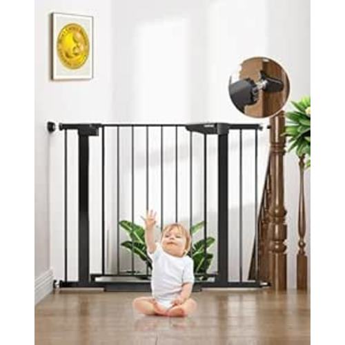 Cumbor 29.7-40.6" Baby Gate for Stairs, Baby Essential Safety Gate, Mom's Choice Awards Winner-Dog Gate for Doorways, Pressure Mounted Auto-Close Pet Gates for Dogs Indoor, Durable Child Gate, Black