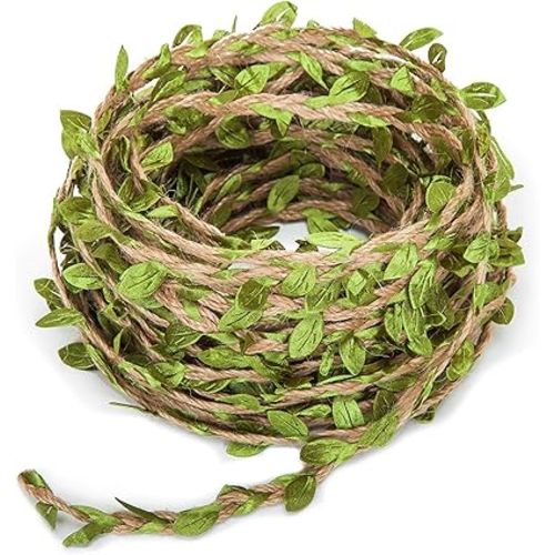Artificial Vine Natural Hemp Rope Burlap Leaf Ribbon for Jungle Safari Birthday Party Decorations (66FT)