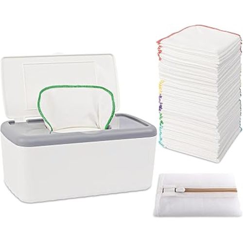 54 Packs Flannel Cloth Baby Wipes with Dispenser, Reusable Natural Skin-friendly Baby Wipes, Body Face Hand Washcloth Essential for Cloth Diapers 8x8 inch
