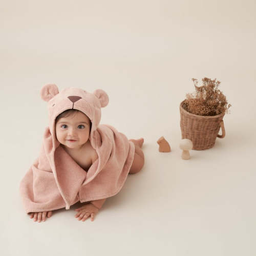 Rust Bear Hooded Baby Bath Wrap – Elegant Baby