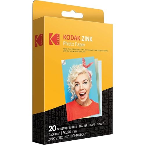 Kodak 2"x3" Premium Zink Photo Paper (20 Sheets) Compatible with Kodak Smile, Kodak Step, PRINTOMATIC