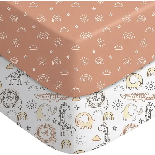 Yoofoss Baby Crib Sheets for Boys Girls, Fitted Crib Sheet 2 Pack for Standard Crib and Toddler Mattress, Super Soft Microfiber Baby Sheet 28x52x8in Animal World