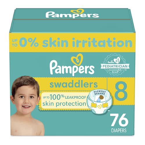 Pampers Swaddlers Diapers - Size 8, One Month Supply (76 Count), Ultra Soft Disposable Baby Diapers
