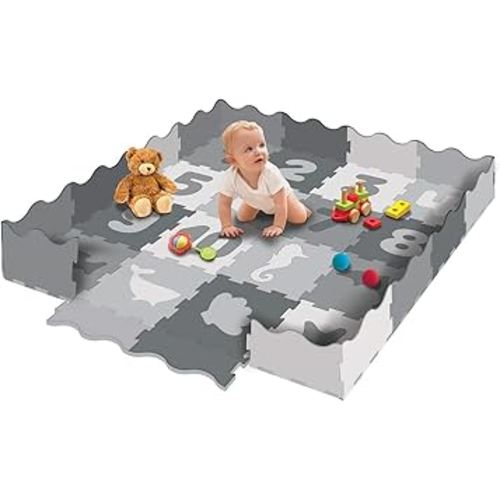 Gelli Mat - Foam Playmat with Bumpers - 58 Piece Baby Play Mat Interlocking Foam Tiles - Multiple Creative Designs. Water-Resistant, Non-Toxic, Hypoallergenic. Great for any Room! 57.5" x 57.5"