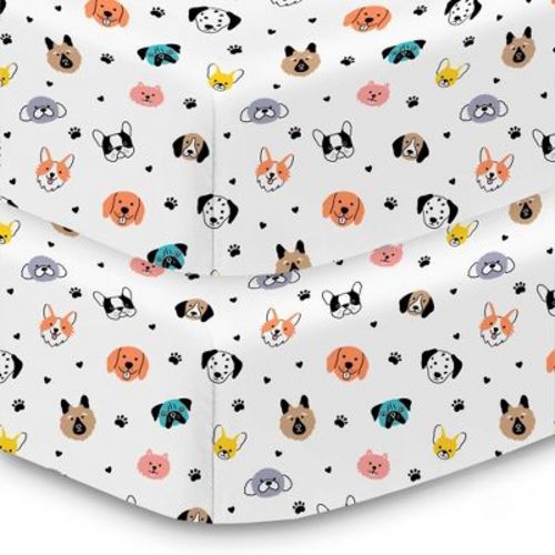 Breathablebaby Cotton Percale Fitted Sheet, For 52" X 28" Crib & Toddler Bed Mattress, Dogs (2-pack)