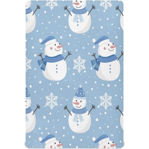 Christmas Snowman Snowflakes Crib Sheets for Boys Girls Soft Breathable Mini Crib Sheets for Baby 52" x 28"